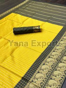 222 Black & Yellow Litchi Silk Sarees