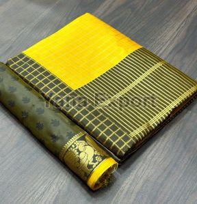 222 Black & Yellow Litchi Silk Sarees