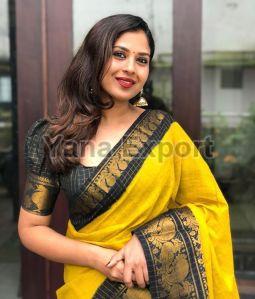 222 Black & Yellow Litchi Silk Sarees