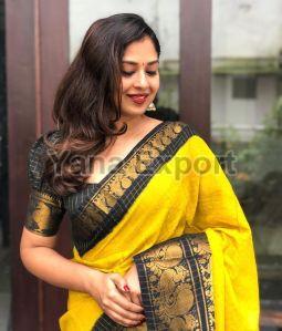 222 Black & Yellow Litchi Silk Sarees