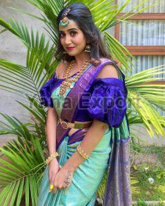 222 Blue & Green Litchi Silk Sarees