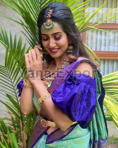 222 Blue & Green Litchi Silk Sarees