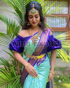 222 Blue & Green Litchi Silk Sarees
