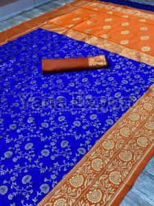 222 Blue & Orange Litchi Silk Sarees
