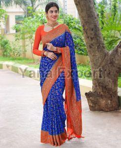 222 Blue & Orange Litchi Silk Sarees