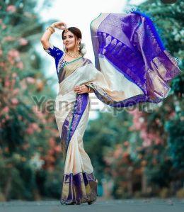 222 Blue & White Litchi Silk Sarees