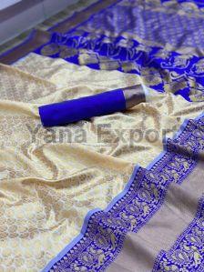 222 Blue & White Litchi Silk Sarees