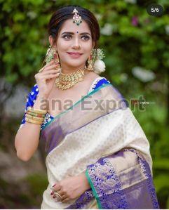 222 Blue & White Litchi Silk Sarees