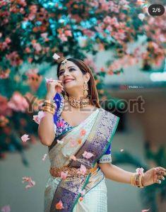 222 Blue & White Litchi Silk Sarees