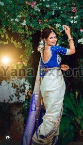 222 Blue & White Litchi Silk Sarees