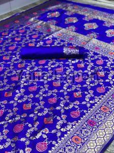 222 Dark Blue Litchi Silk Sarees