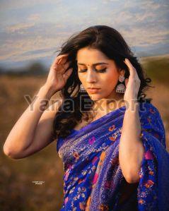 222 Dark Blue Litchi Silk Sarees