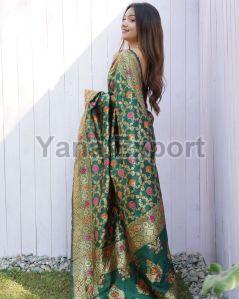 222 Dark Green Litchi Silk Sarees