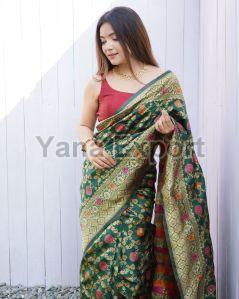 222 Dark Green Litchi Silk Sarees