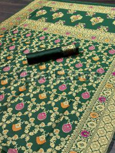 222 Dark Green Litchi Silk Sarees