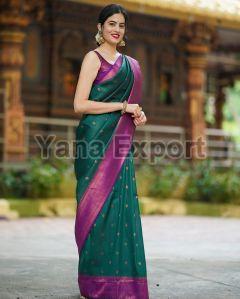 222 Green & Purple Litchi Silk Sarees