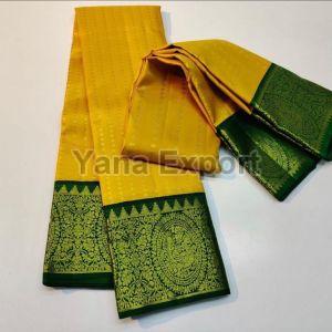 222 Green & Yellow Litchi Silk Sarees