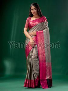222 Pink & Grey Litchi Silk Sarees