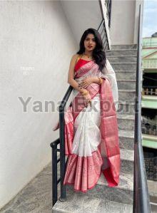 222 Pink & White Litchi Silk Sarees