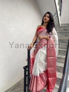 222 Pink & White Litchi Silk Sarees