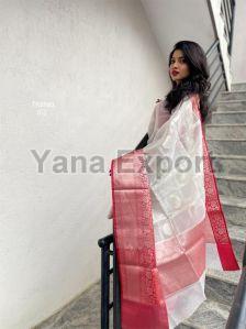 222 Pink & White Litchi Silk Sarees