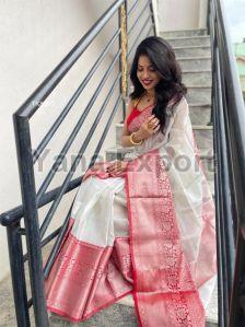 222 Pink & White Litchi Silk Sarees