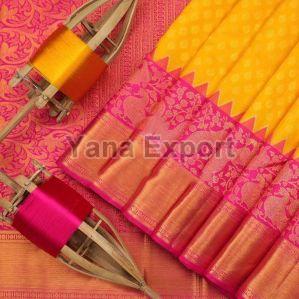 222 Pink & Yellow Litchi Silk Sarees