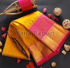 222 Pink & Yellow Litchi Silk Sarees