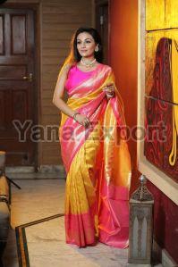 222 Pink & Yellow Litchi Silk Sarees
