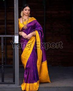 222 Purple & Yellow Litchi Silk Sarees