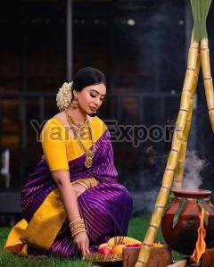 222 Purple & Yellow Litchi Silk Sarees