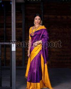 222 Purple & Yellow Litchi Silk Sarees