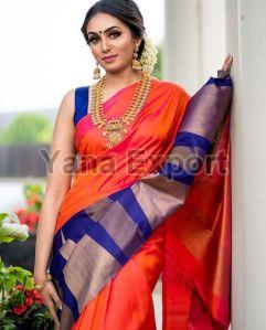 222 Red & Blue Litchi Silk Sarees