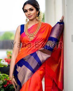 222 Red & Blue Litchi Silk Sarees