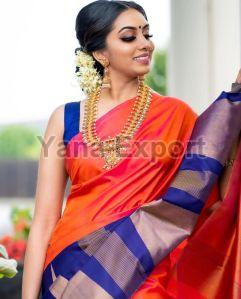 222 Red & Blue Litchi Silk Sarees