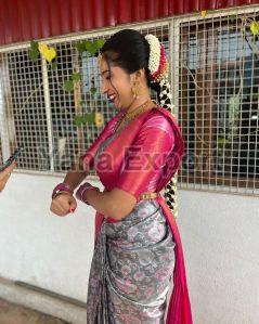 222 Red & Grey Litchi Silk Sarees