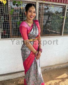 222 Red & Grey Litchi Silk Sarees