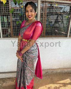 222 Red & Grey Litchi Silk Sarees