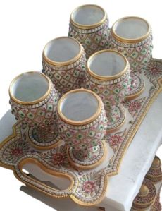Designer Marble Wine Glasses with Tray Set