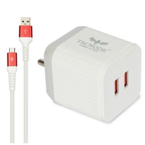 Tacnode Superfast Dual Usb Home charger 3.4 Amp. with Usb to micro cable