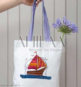 Sail Boat Hand Embroidery Tote Bag