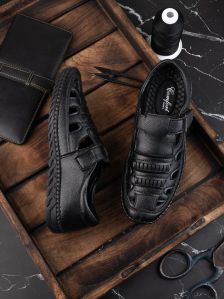 CS-014 Mens Black Leather Sandals