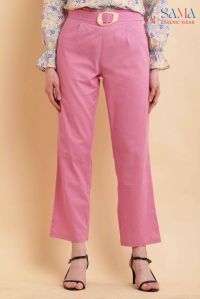 Ladies Belted Pink Cotton Pant