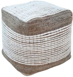 SEI-PO-1973 Natural & White Handmade Pouf