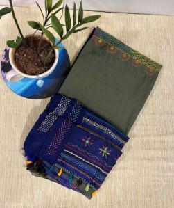 Mercerized Silk Cotton Ilkal Lambani hand Embroidered Saree