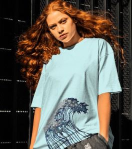 Blue Waves Printed Ladies T-Shirts