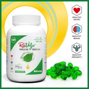 Rusan RuVega Perilla Oil Plant Based OMEGA-3 Fatty Acid Softgel Capsules for Healthy Eyes, Heart, Brain & Body Helps to Reduce