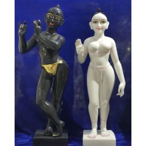 Black And White Traditional Iskcon Marble Radha Krishna Statue