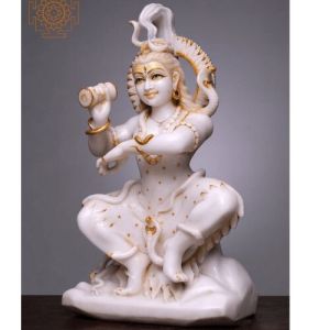 Damru Playing Marble Shiva Statue