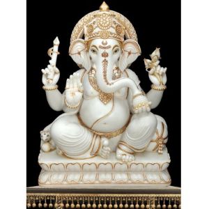 Golden Marble Ganesha Statue